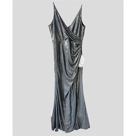Dress the Population Jordan Gunmetal Sequin Gown Size  XL - Picture 3 of 16